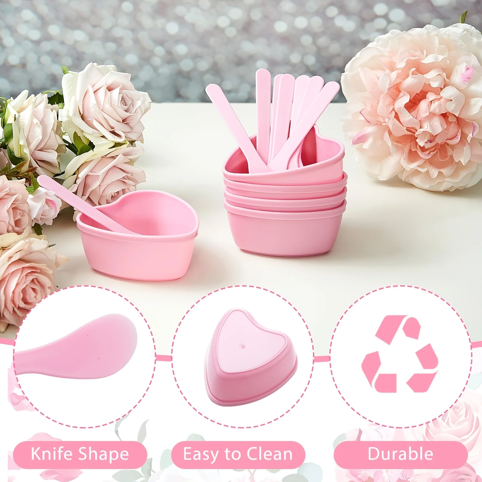 6피스 핑크 하트 모양 페이셜 마스크 믹싱 볼 스크래퍼 - Skincare Pink 리뷰 및 가격